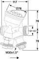 Regel- und Regulierventil von IMI Hydronic Engineering, für druckunabhängige Anwendung, mit verschiedenen Anschlussgrößen und deutlich dargestellten Abmessungen.